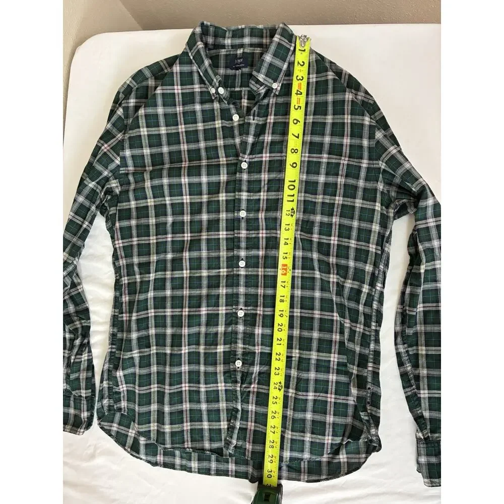J. CREW Green Plaid Oxford Mens L 100% Heathered Cotton